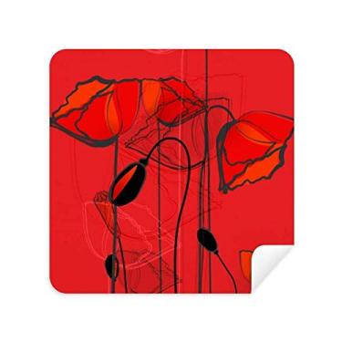 Imagem de Red Flowers Abstract Art Line Painting Corn Glasses Pano de limpeza de tela Tecido de camurça Pacote com 2