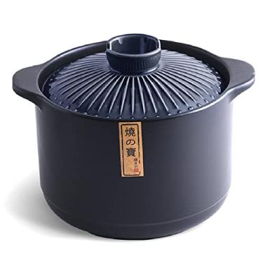 Imagem de QWERTYUI Caçarola de cerâmica panela de argila japonesa donabe redonda panela de argila para cozinhar panela de barro panelas de cerâmica panela de ensopado resistente ao calor para uso diário Bibimbap e sopa, azul, 4,2 l