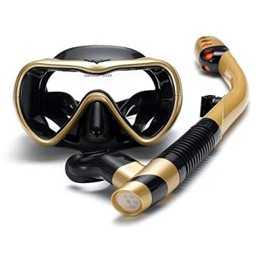 Imagem de Adulto Kit Snorkel Máscara Vidro temperado anti-embaciamento Snorkel 2-Pack Adequado para snorkelling, mergulho, natação (Ouro)