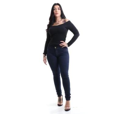Imagem de Calça Jeans Escura Feminina Skinny Cintura Média Levanta Bum Bum - Spl