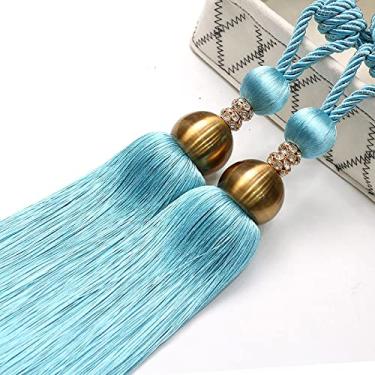 Imagem de Cortina de Luxo Estilo Europeu Cortina Bola Pendurada Amarrações Cortina Retenções Borlas Bandagens para Casa Escovas Acessórios para Cortina, Azul Claro