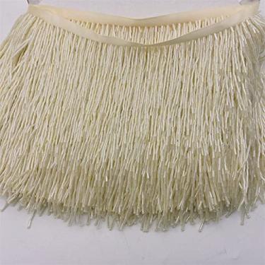 Imagem de 5 jardas 15 cm (6 polegadas) de vidro pesado cor de ouro semente com contas de franja lâmpada de guarnição de artesanato, creme A