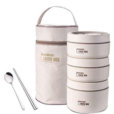 Imagem de Caixa Isolada Bento, Conjunto Caixa Térmica Bento, comida portátil com lancheira, comida empilhável à prova vazamento aço inoxidável Rianpesn