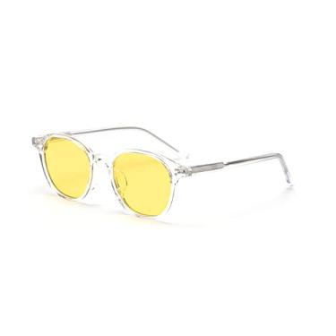 Imagem de Bestgift Óculos de sol femininos com armação redonda pequena estilo coreano TR90 polarizado, Amarelo, 142MM