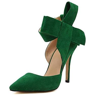Imagem de MMJULY Z&L Fashion escarpin feminino bico fino salto alto stiletto grande laço social, Verde, 38