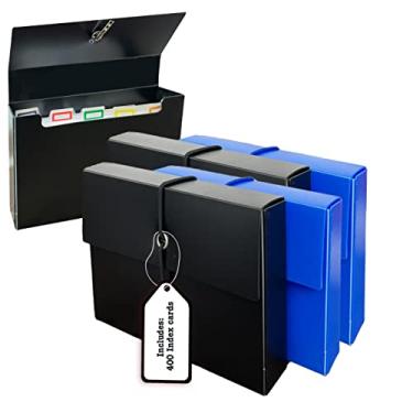 Imagem de Porta-cartão de índice, caixa de cartão de índice, suporte de cartão de índice de 8 x 12 cm, caixa de cartão de índice de poliéster durável - inclui 400 cartões de índice - ótimo para armazenar cartões de receita, cartões de índice escolar, cartões didáticos e muito mais - pacote com 4