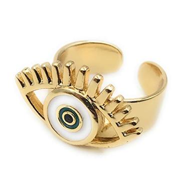 Imagem de LESLIE BOULES Anel de Esmalte Evil Banhado a Ouro Tamanho Ajustável Ojo Turco Jewelry