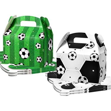 Imagem de 16 Pack Soccer Treat Boxes Gable Boxes Candy Goodie Boxes Paper Gift Boxes with Handle Kids Baby Shower Birthday Party Favor Boxes Cookie Boxes 6 x 6 x 3.5 Inch