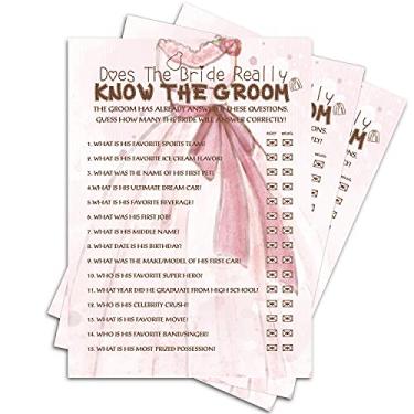 Imagem de Cartão de jogo de chá de noiva, presente para casamento, tema de casamento rosa | A noiva realmente sabe o noivo — 30 cartas (C-07)