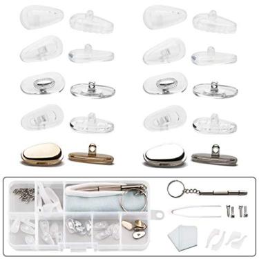 Imagem de Almofadas de nariz para óculos, airbag de silicone, almofada de nariz de metal para óculos de sol rosqueados, 6 estilos, 10 pares, com gancho de orelha para óculos, kit de reparo de óculos (4 em 1