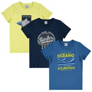 Imagem de Kit Com 3 Camisetas Infantil Masculina Azul Oceano - Malwee