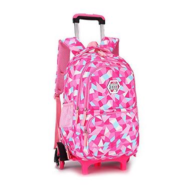 Imagem de VILINKOU Mochila com rodinhas para meninas, mochila escolar, com rodas, impermeável, para subir escadas, Rosa vermelha com seis rodas, Larger, Mochila