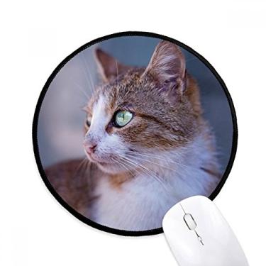 Imagem de Mouse pad de gato marrom perfil animal olho selvagem tapete redondo para computador