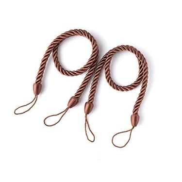 Imagem de Laços de cortina de estilo escandinavo simples Laços de corda enrolados bem tecidos DIY laços de cortina Suportes de cortina, café, 4 peças