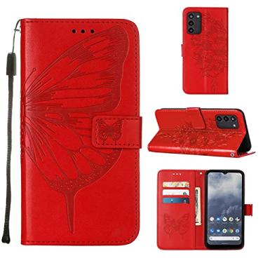 Imagem de Capas de telefone borboleta em relevo Nokia G100 G400 G 100 G 400 Capa de couro com slots de cartão impressos clipe de carteira para celular de negócios Nokia G100 G400 capas (vermelho, Nokia G100)