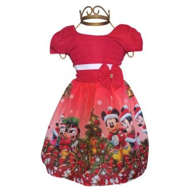 Imagem de Vestido Infantil Natal Festa Temático Minnie Mickey Vermelho - Florata