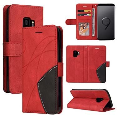 Imagem de Capa carteira para Samsung Galaxy S9, compartimentos para porta-cartões, fólio de couro PU de luxo anexado à prova de choque capa flip com fecho magnético com suporte para Samsung Galaxy S9 (vermelho)