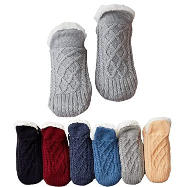 Imagem de Novas meias de tecido e veludo para ambientes internos, meias térmicas antiderrapantes para piso interno, vários tamanhos e cores, bonito antiderrapante (cinza, M(9-11))