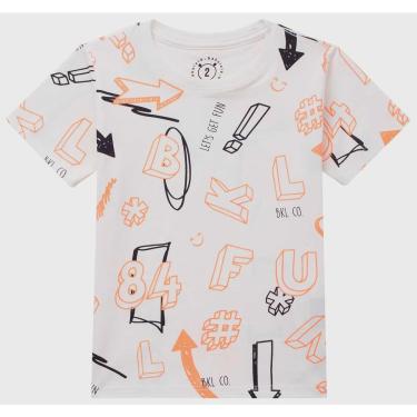 Imagem de Conjunto Infantil Menino Camiseta Letters e Bermuda Nylon Laranja Neon