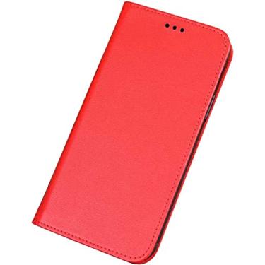 Imagem de WIKUNA Capa para iPhone 13 Mini, capa flip de couro genuíno premium absorção magnética oculta capa de telefone fólio à prova de choque para iPhone 13 Mini 5,4 polegadas (cor: vermelho)