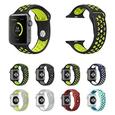 Imagem de Pulseira NK-Sport LTIMPORTS, compativel com Apple Watch 42mm Series 11/10, 41mm Series 9/8/7, 40mm Series 6/5/4/SE e Apple Watch 38mm Series 3/2/1 (Preto com Amarelo)