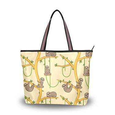Imagem de Bolsa de ombro com alça superior, animais de preguiça em árvores tropicais, bolsa de ombro para mulheres, Multicolorido., Medium