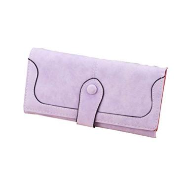 Imagem de Carteira feminina vintage com costura fosca e porta-cartão Notecase couro PU (violeta), Lavanda, M