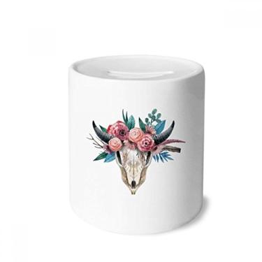 Imagem de DIYthinker Caixa de moedas de cerâmica com ilustração de rosa de osso de ovelha, presente de cofrinho