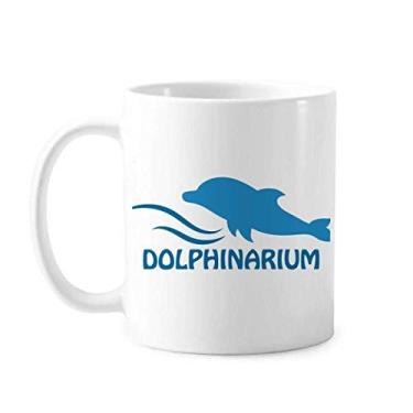 Imagem de Caneca de cerâmica com estampa de golfinho de natação azul oceano copo de porcelana café louça