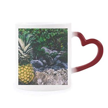 Imagem de Caneca de flor de abacaxi com imagem natural sensível ao calor Caneca vermelha que muda de cor