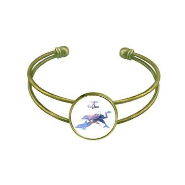 Imagem de Bracelete de natação com golfinhos ilustrado, joia retrô de punho aberto