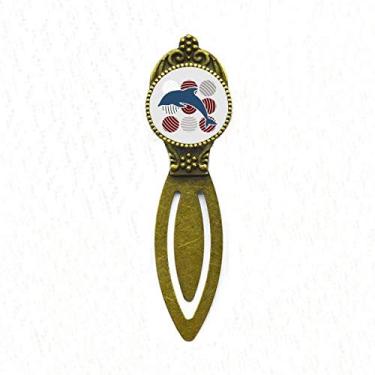 Imagem de Marcador de página retrô com estampa de desenho de golfinho circular