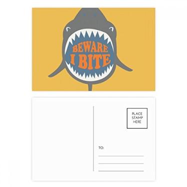 Imagem de Beware I Bite Shark Illustrate Conjunto de cartões postais de aniversário Cartão de agradecimento