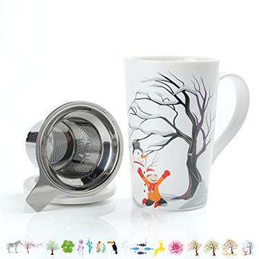 Imagem de Caneca de porcelana TEANAGOO FA-M01D com infusor e tampa, 453 ml, 17# White-Winter, 510ml/18oz