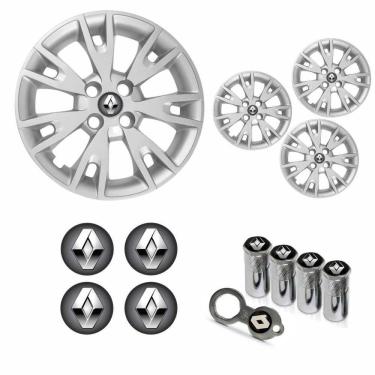 Imagem de Jogo Calota Aro 15 Logan Sandero 2020 Renault + Emblema Resinado + Tampa Ventil Antifurto