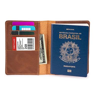 Imagem de Porta Passaporte Documentos Cartões/cédulas Couro Legítimo (Marrom)