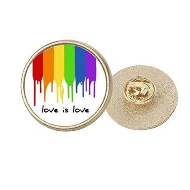 Imagem de Love is Love LGBT Rainbow Color Round Metal Dourado Broche Clip, Medium, não aplicar