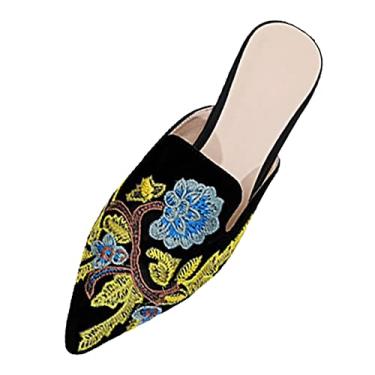 Imagem de Chinelo feminino primavera e outono novo casual confortável bordado meia pantufa para mulheres casual verão, Azul, 8.5