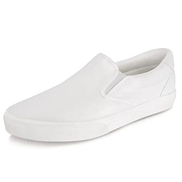 Imagem de Sapatos masculinos de lona cano baixo sapatos de skate tênis fashion para homens confortáveis caminhada sapatos casuais, Branco sem cadarço, 10