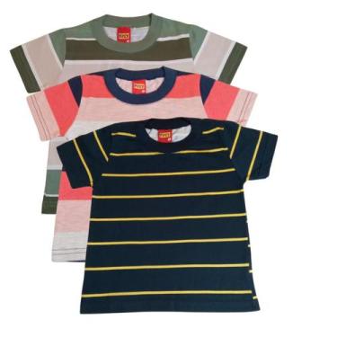 Imagem de Camiseta Infantil Menino Kit 3 Blusas Kyly Listrada