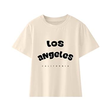 Imagem de Roupas de moda para meninas grandes Los Angles camiseta infantil meninos meninas camiseta Last Nerve Trendy Big Girl, Bege, 13-14 Years