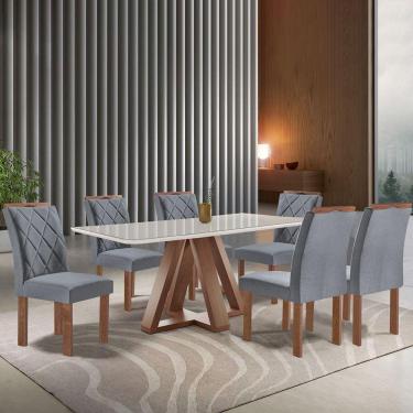 Imagem de Mesa de Jantar 6 Lugares Kyra/Arthus com Vidro Chocolate/Off White/Suede Cinza - Cel Móveis