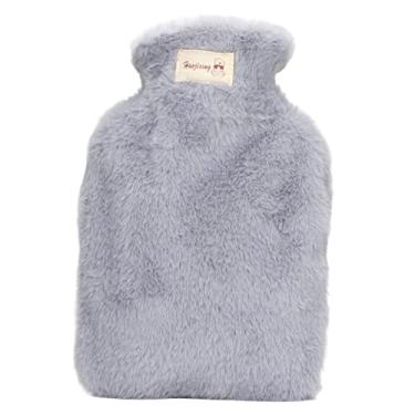 Imagem de Garrafa de água quente, bolsa de água quente com capacidade de 1000 ml, bolsa de água quente de pelúcia macia com cintura para aliviar dores, pescoço e ombros, aquecedor de pés