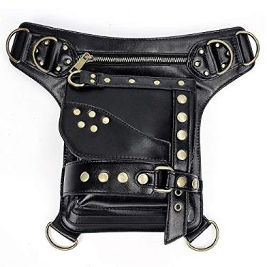 Imagem de Qianmome Bolsa de cintura gótica Steampunk pochete de couro bolsa de viagem bolsa de perna bolsa transversal ombro bolsa mensageiro unissex