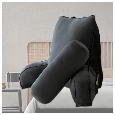 Imagem de Almofadas de suporte para sentar na cama, travesseiro para sentar na cama travesseiro de pescoço removível/capa lavável, travesseiros de braço para adultos para trabalhar no laptop, preto