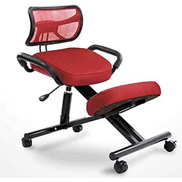 Imagem de Cadeira ergonômica ajoelhada com apoio traseiro, banco ajustável para casa e escritório, vermelho
