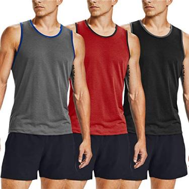 Imagem de COOFANDY Camiseta regata masculina atlética para corrida, pacote com 3, sem mangas, para ginástica, muscular, casual, praia, pacote com 3, Cinza/vermelho/preto, XXG