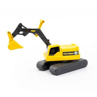 Imagem de Carrinho de Brinquedo Escavadeira Grande, Poli Obras Amarelo, Poliplac