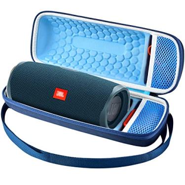Imagem de Estojo rígido de viagem para alto-falante Bluetooth JBL Charge 4/Charge 5, impermeável, bolsa de armazenamento para carregar e cabo USB - azul + interior azul (apenas capa)