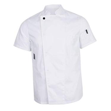 Imagem de VAKUUM Casaco de verão manga curta chef casaco food service cozinheiro trabalho uniforme - azul, 3GG, Branco, X-Large